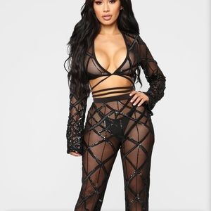 Black Sequin/Mesh Set